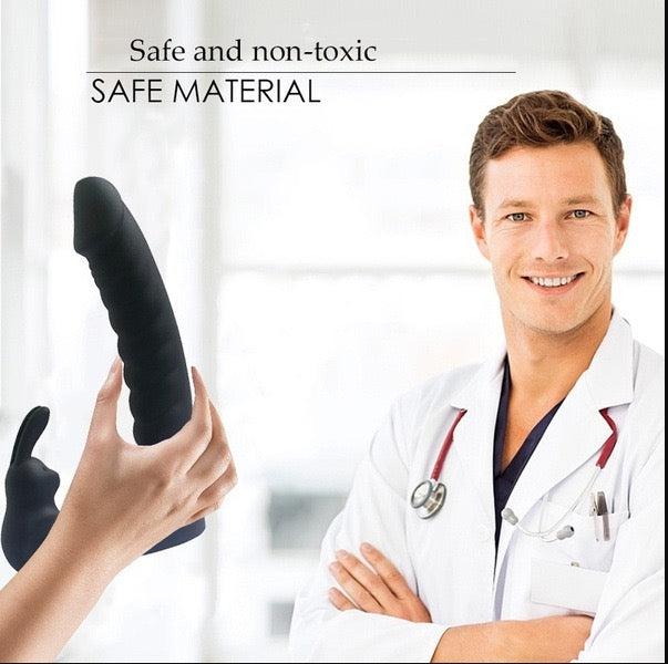 7-Frequency Vibrating Dual-Hole Rabbit Vibrator with Sliding Beads, Couple's Shared Delay Ejaculation Ring and Masturbation Toy