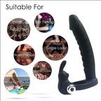 7-Frequency Vibrating Dual-Hole Rabbit Vibrator with Sliding Beads, Couple's Shared Delay Ejaculation Ring and Masturbation Toy