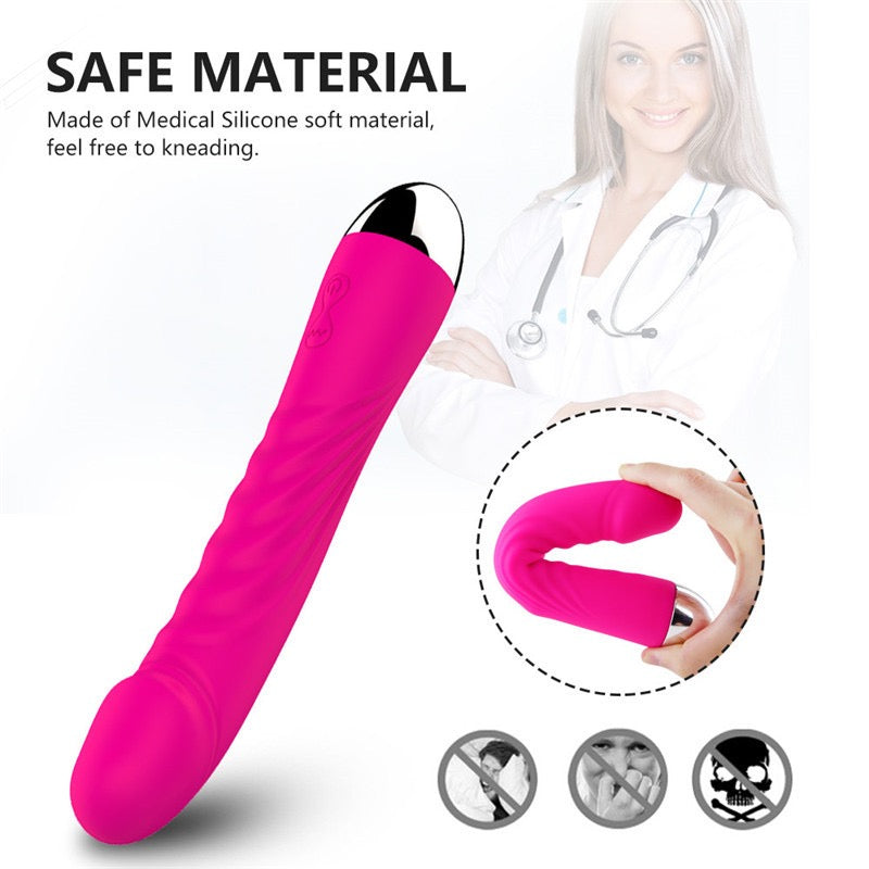 Realistic Silicone G-Spot Vibrator, 10 Frequencies, 5 Speeds, Battery-Powered, Female Masturbation Device