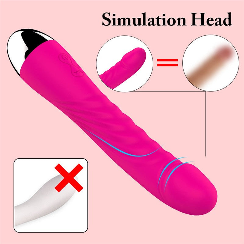 Realistic Silicone G-Spot Vibrator, 10 Frequencies, 5 Speeds, Battery-Powered, Female Masturbation Device