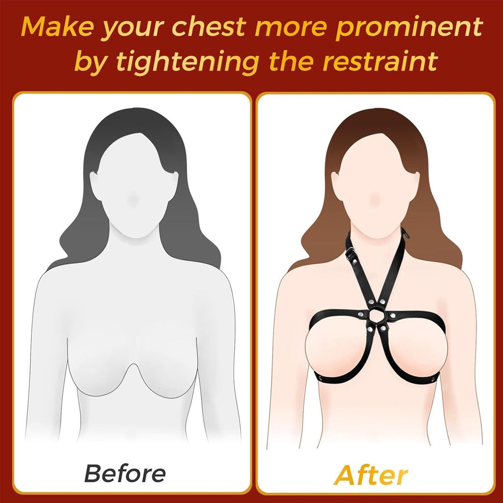 Double breast restraint strap, erotic bondage clothing/lingerie.