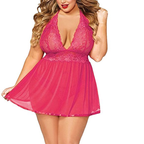 Lace and Mesh Deep V-Neck Lingerie Nightgown