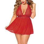 Lace and Mesh Deep V-Neck Lingerie Nightgown