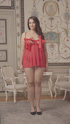 Crimson Sweetheart Bowknot Mesh Lingerie Nightgown